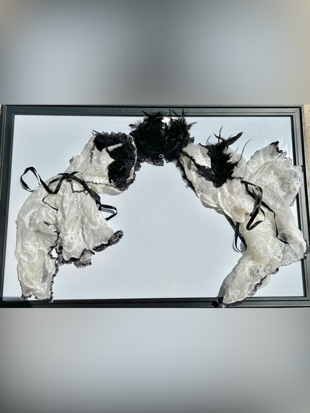 RQ-BL Bolero Topper Goth Victorian Steampunk Halloween Masquerade Feather Lace